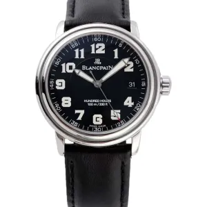 Hundred Hours Black Dial in Steel on Black Leather Strap