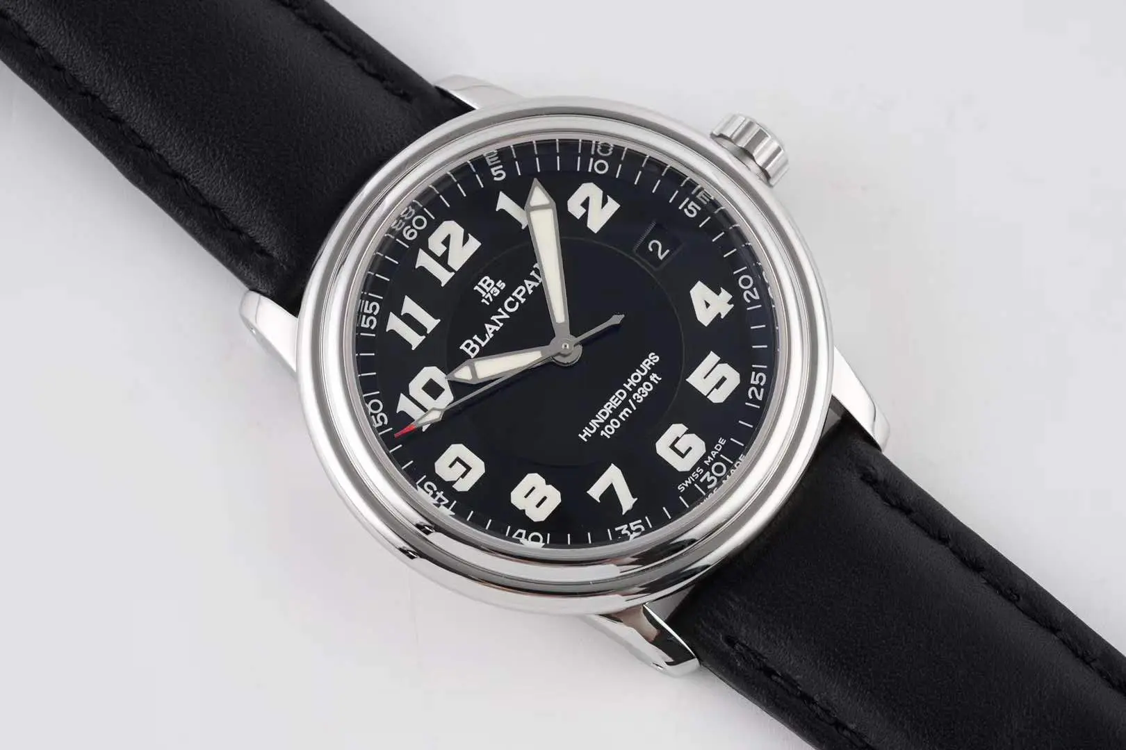 Hundred Hours Black Dial in Steel on Black Leather Strap - Image 4