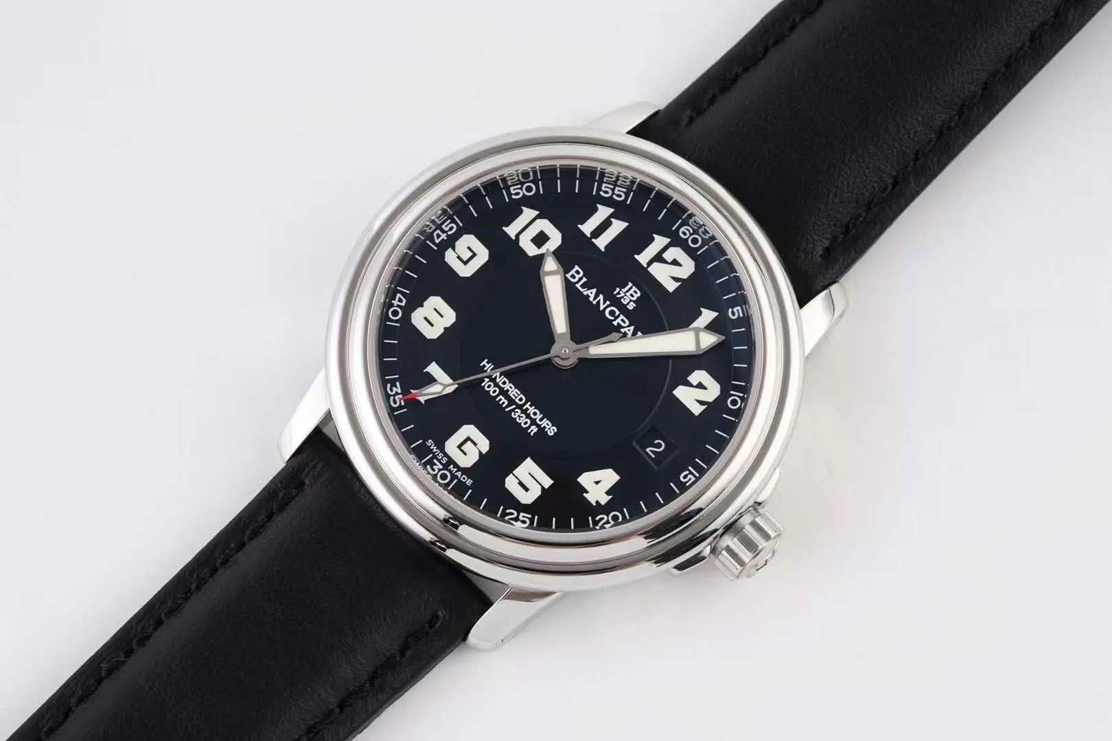 Hundred Hours Black Dial in Steel on Black Leather Strap - Image 3