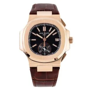 Nautilus cronografo 5980/1R in oro rosa su cinturino in pelle marrone