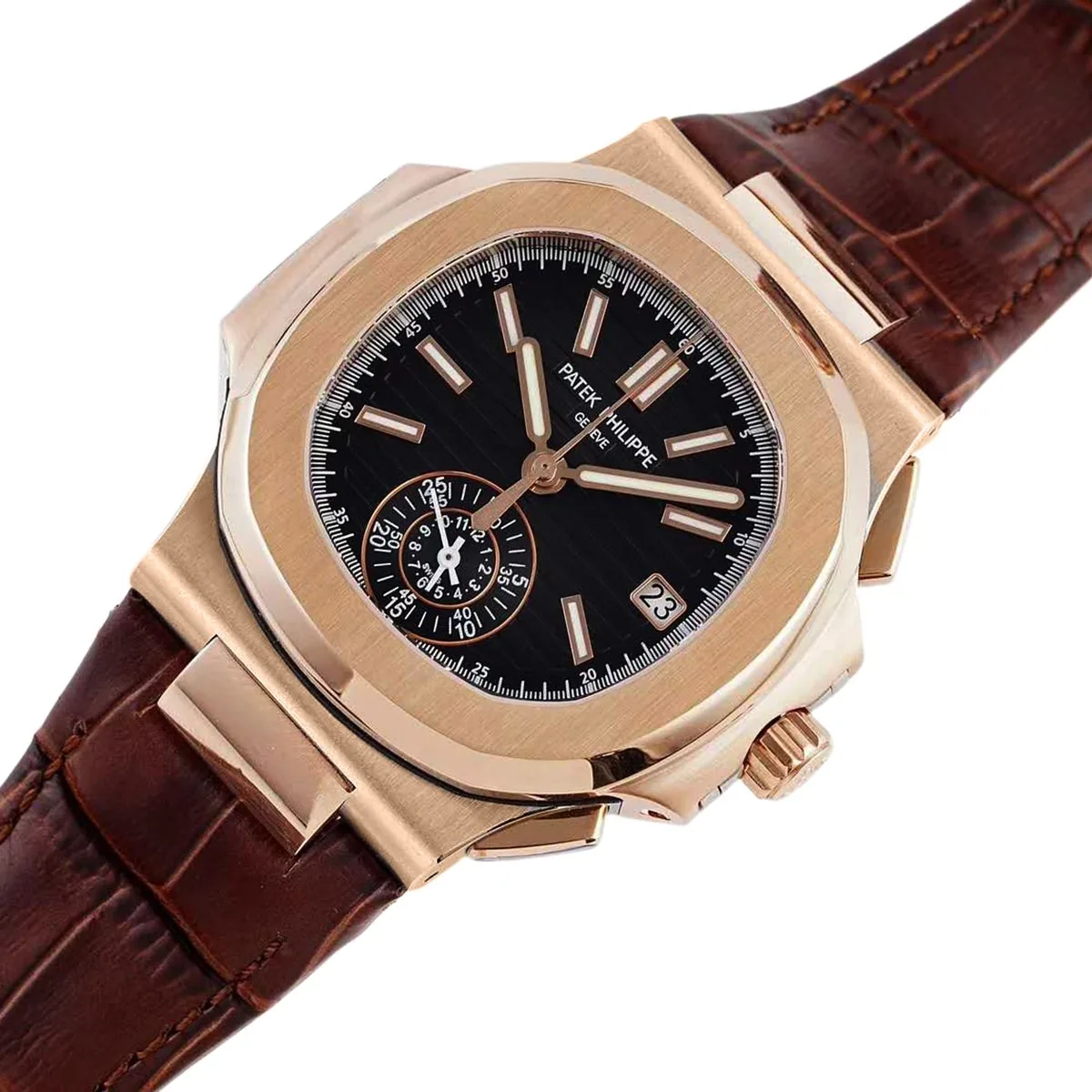 Nautilus Chronograph 5980/1R in Rose Gold on Brown Leather Strap - Image 2