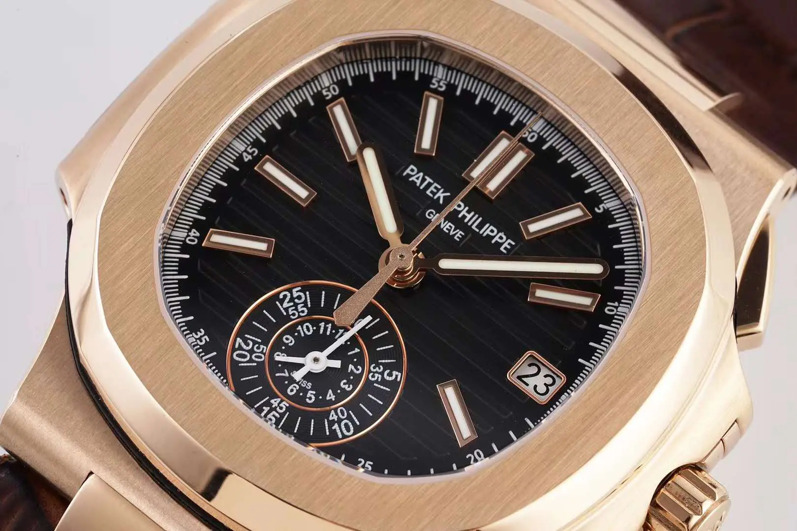 Nautilus Chronograph 5980/1R in Rose Gold on Brown Leather Strap - Image 3