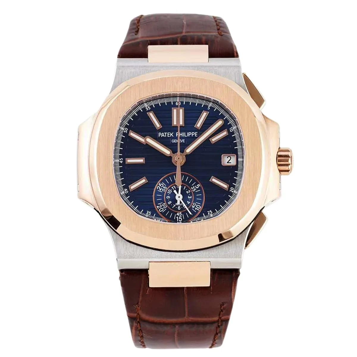 Nautilus Chronograph 5980/1AR en acero y oro rosa con correa de piel marrón