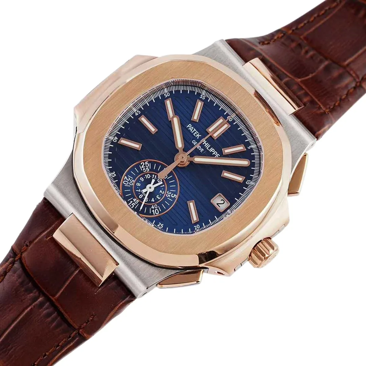 Nautilus Chronograph 5980/1AR en acero y oro rosa con correa de piel marrón - Imagen 2