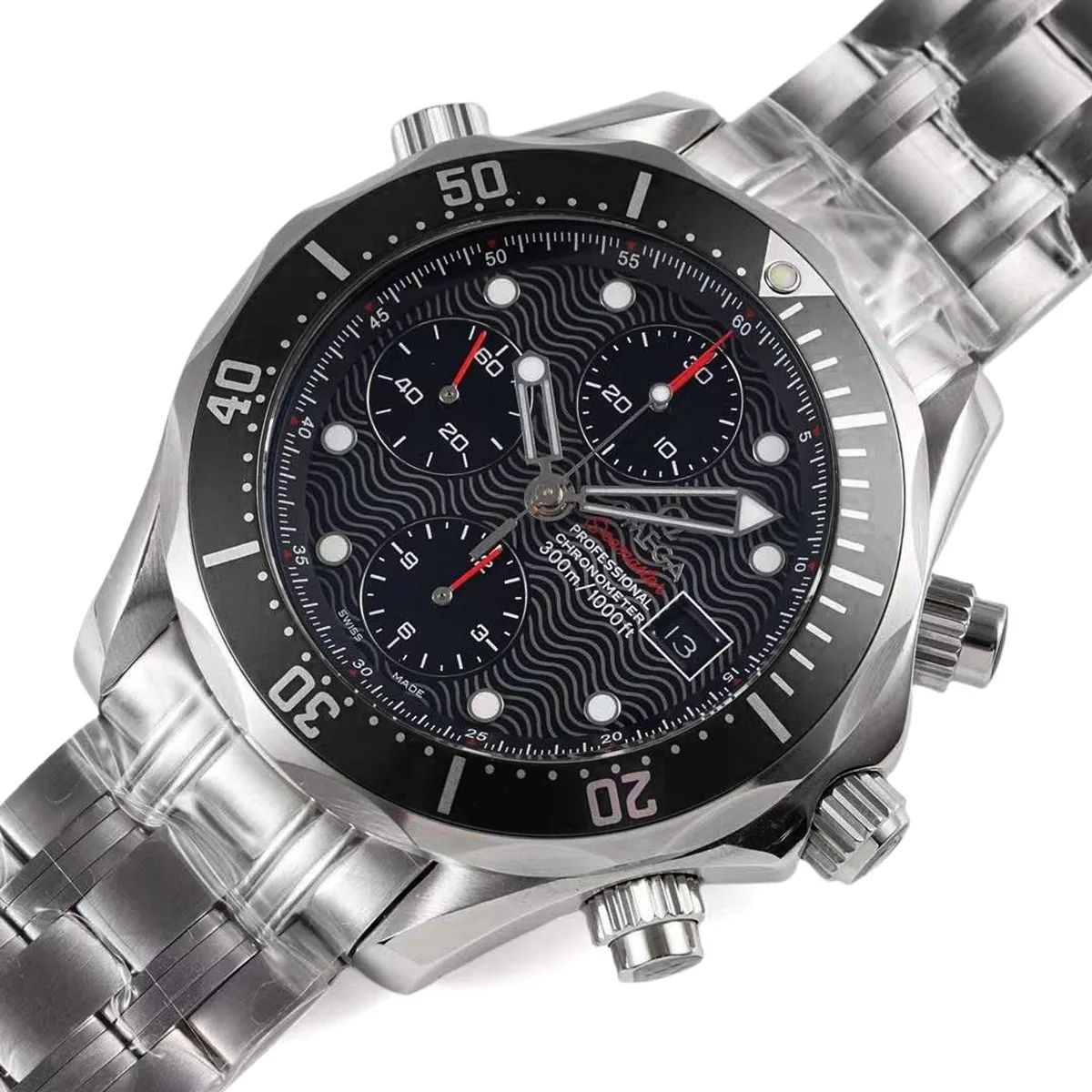 Seamaster Diver 300m cronografo quadrante nero su bracciale - immagine 3