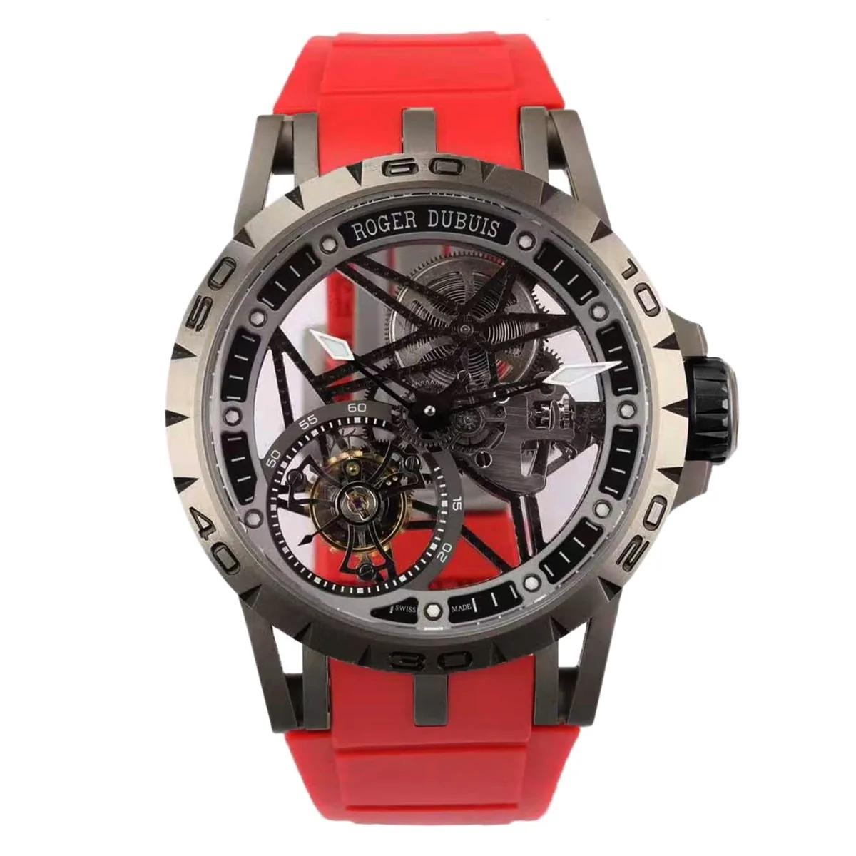 Excalibur Spider Skeleton Flying Tourbillon mit rotem Kautschukarmband
