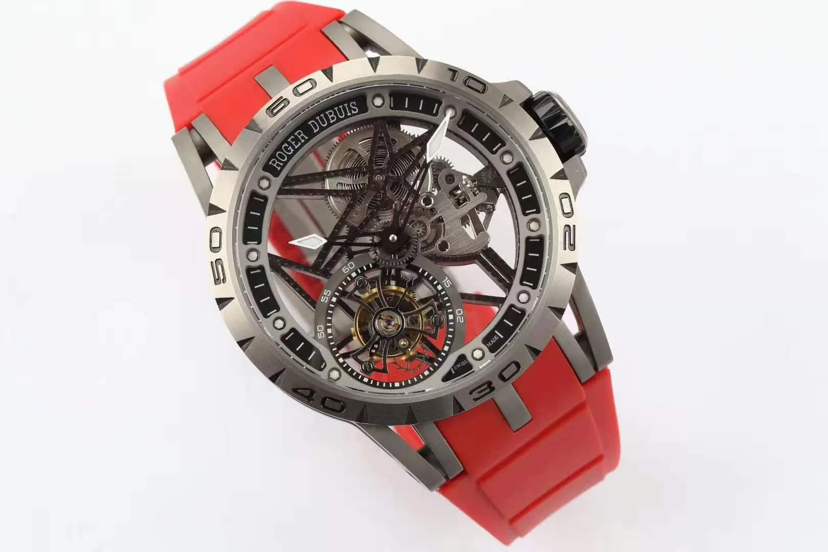 Excalibur Spider Skeleton Flying Tourbillon mit rotem Kautschukarmband – Bild 8