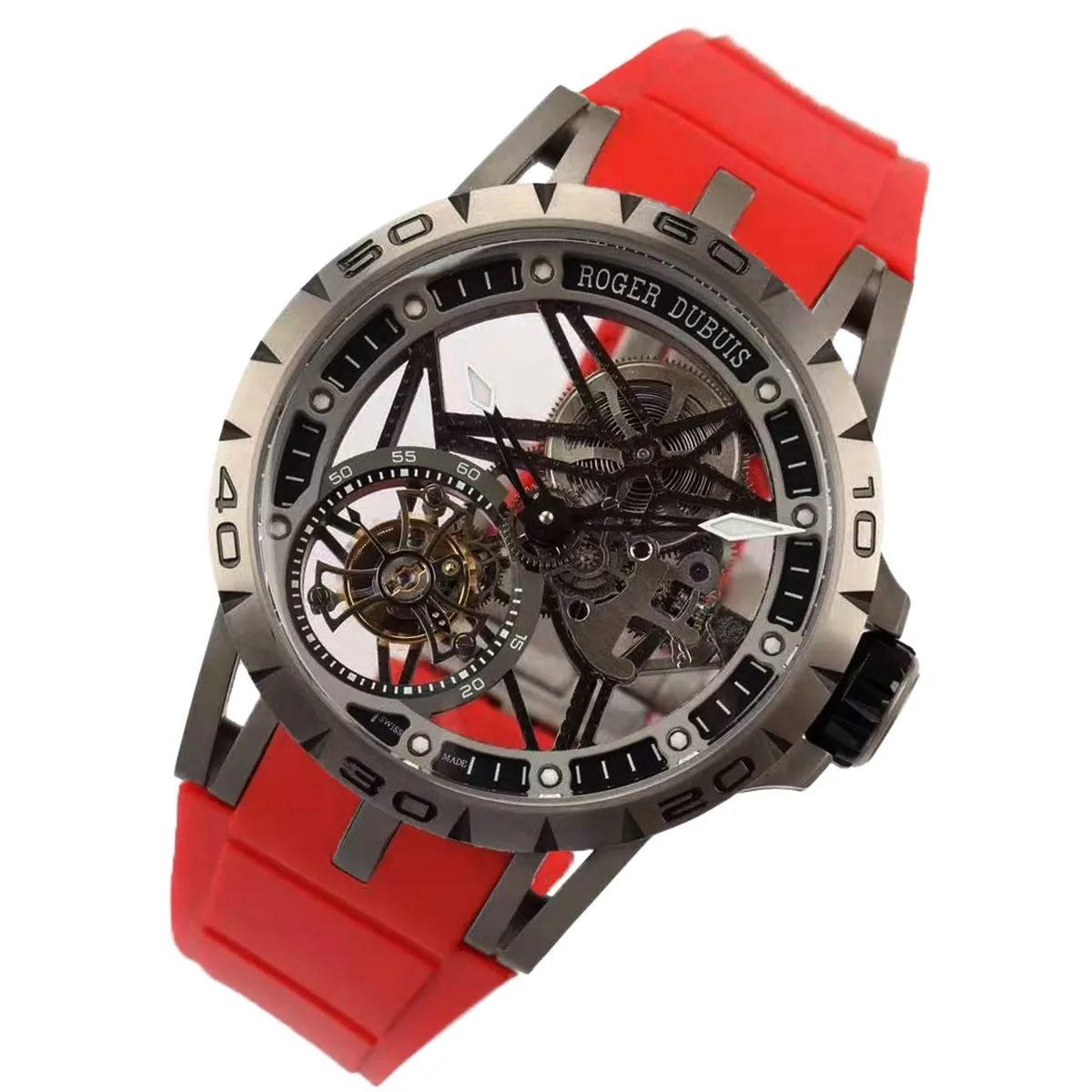 Excalibur Spider Skeleton Flying Tourbillon mit rotem Kautschukarmband – Bild 2