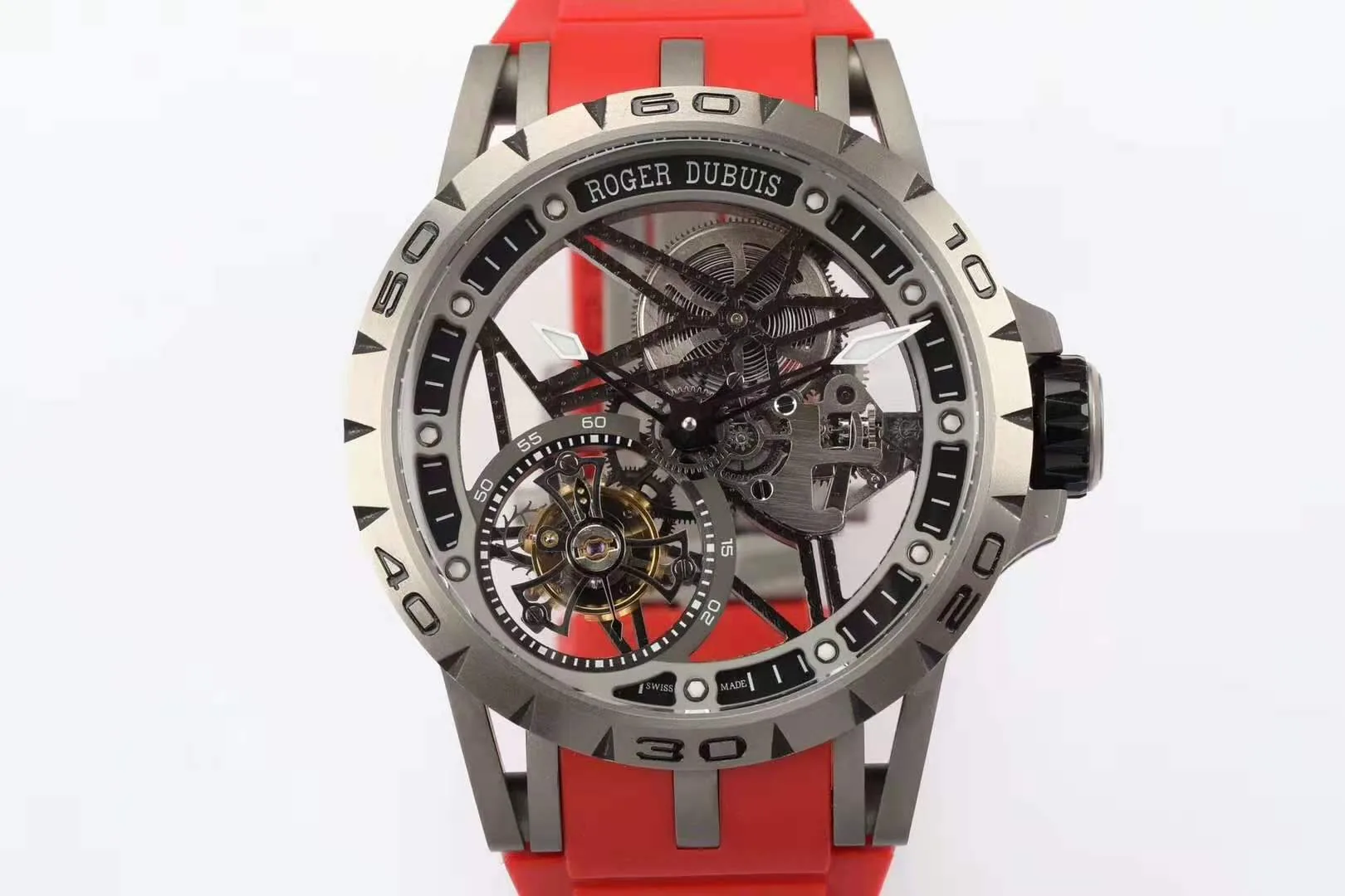 Excalibur Spider Skeleton Flying Tourbillon mit rotem Kautschukarmband – Bild 7