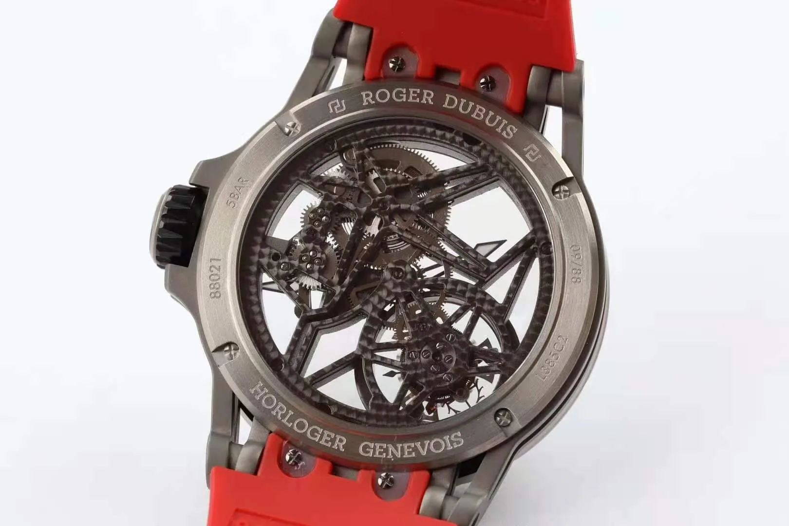 Excalibur Spider Skeleton Flying Tourbillon mit rotem Kautschukarmband – Bild 4