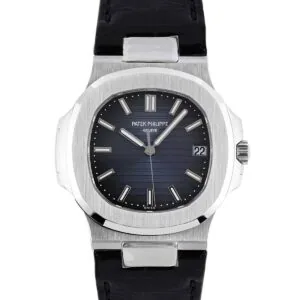 Nautilus Jumbo 5711 quadrante blu in acciaio con cinturino in pelle nero