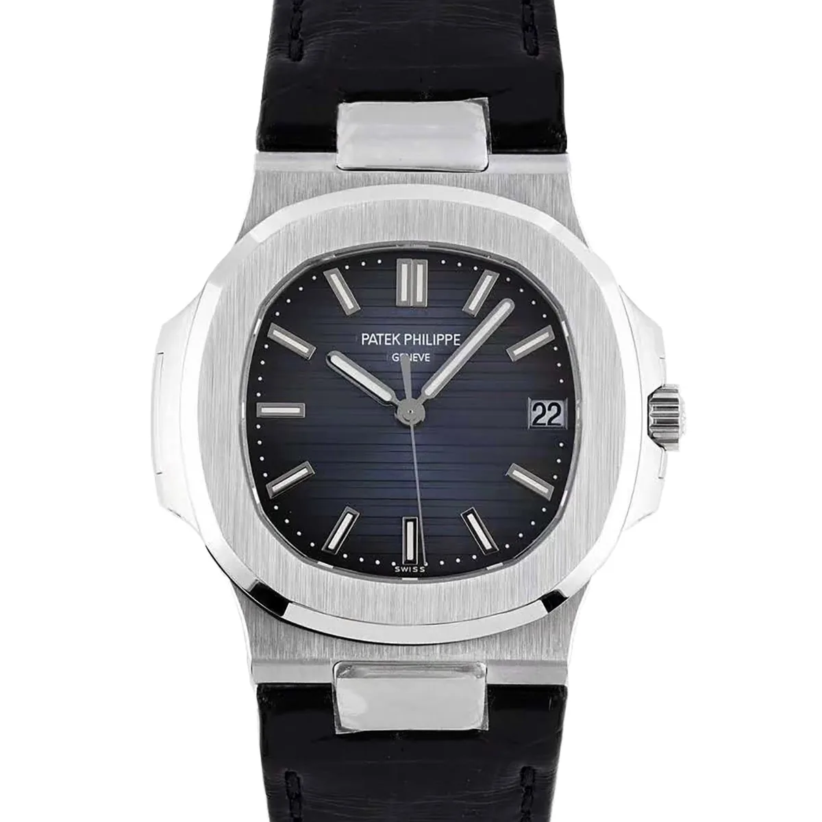Nautilus Jumbo 5711 Blue Dial in Steel with Black Leather Strap