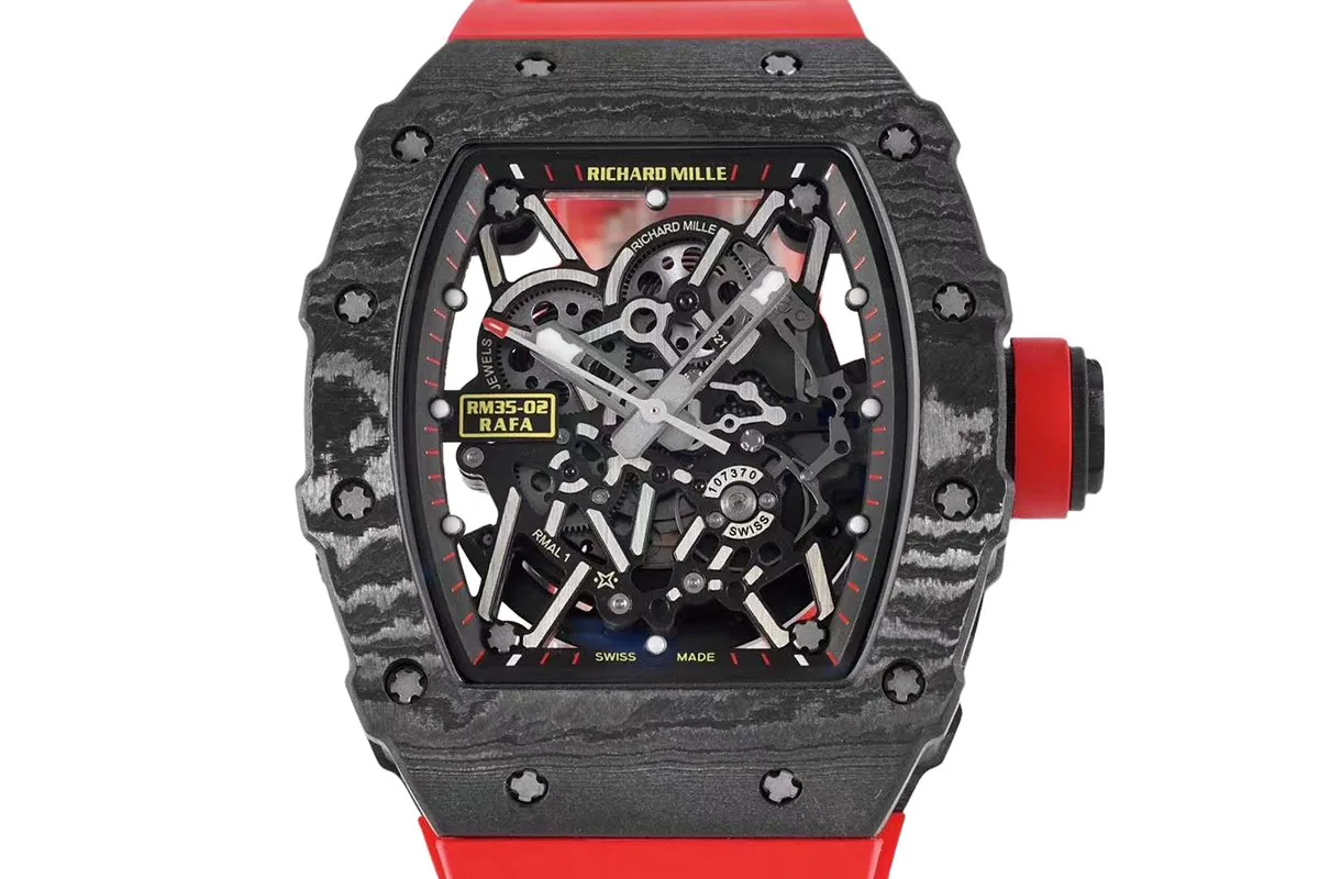 RM 035-02 Rafael Nadal NTPT Carbon on Red Rubber Strap - Image 3