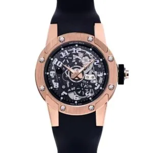 RM063-01 Automatic Winding Dizzy Hands en or rouge/titane sur bracelet en caoutchouc noir