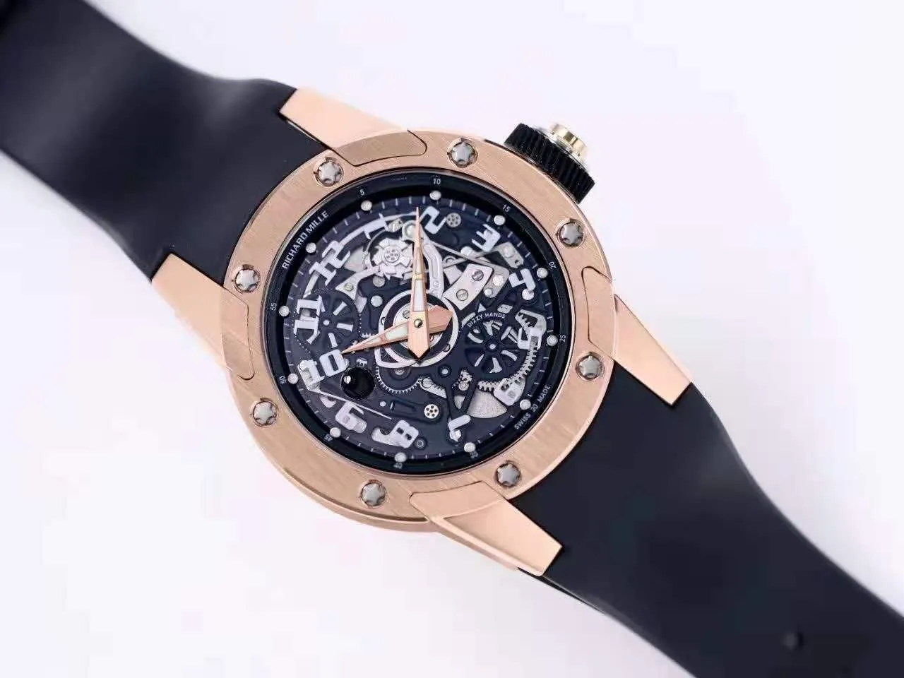 RM063-01 Automatic Winding Dizzy Hands in Red Gold/Titanium on Black Rubber Strap - Image 4
