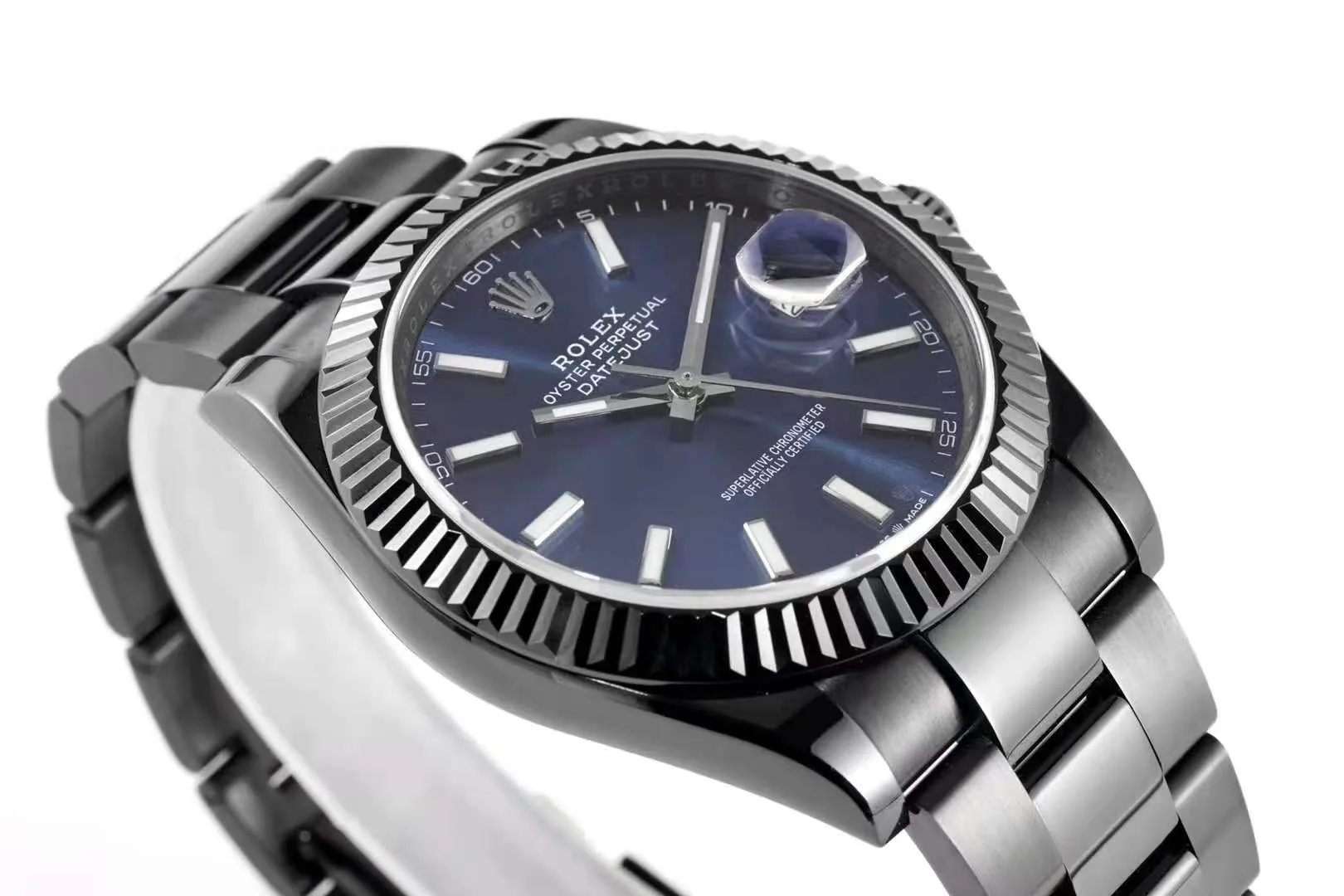 Datejust 41 quadrante blu con indici a bastone in PVD nero - immagine 4