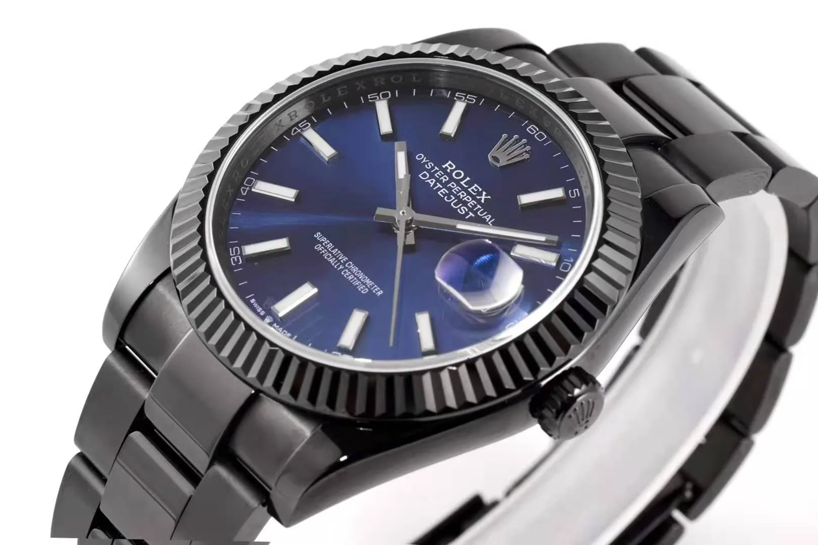 Datejust 41 quadrante blu con indici a bastone in PVD nero - immagine 5