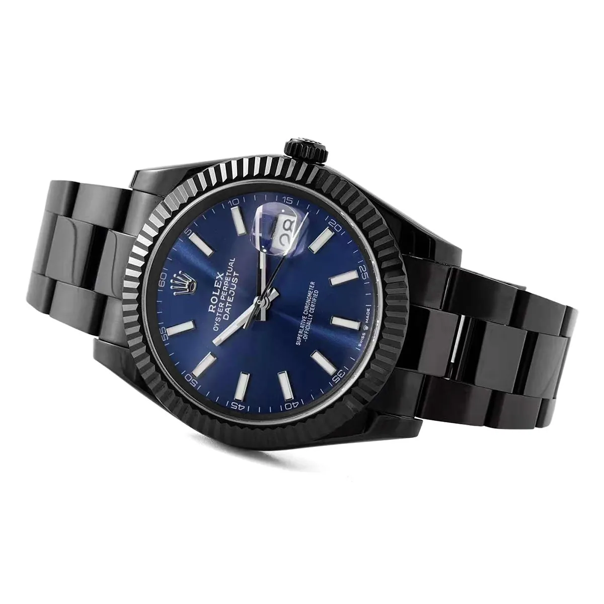 Datejust 41 quadrante blu con indici a bastone in PVD nero - immagine 2