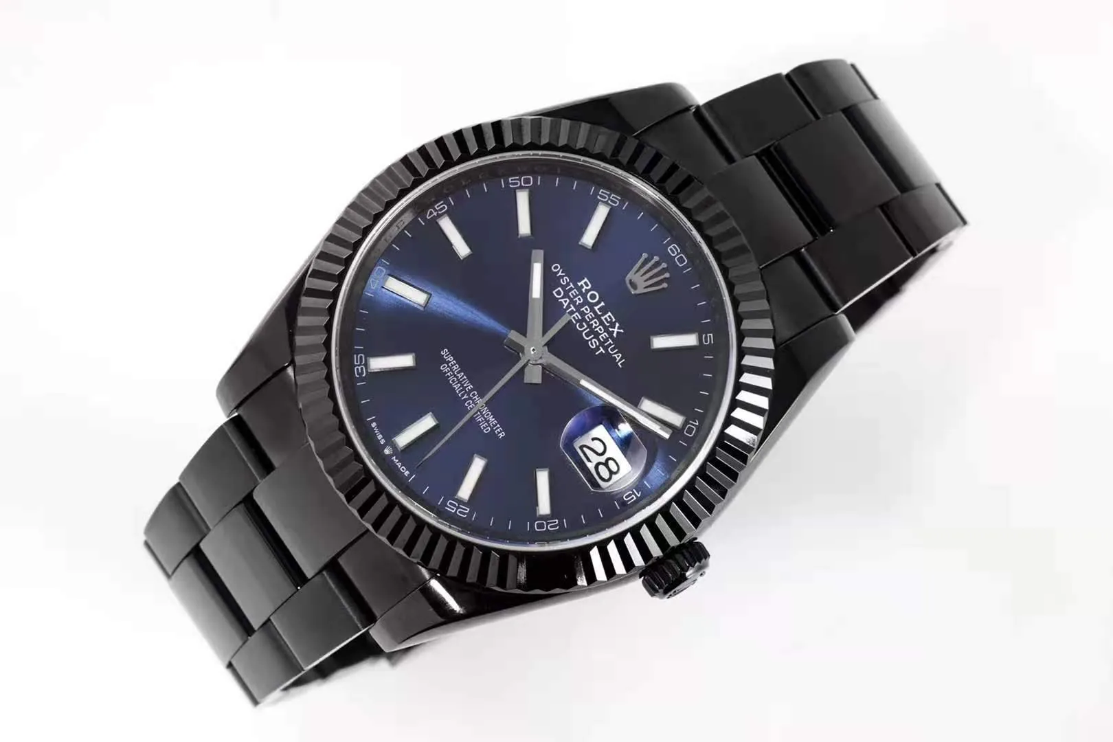Datejust 41 quadrante blu con indici a bastone in PVD nero - immagine 3