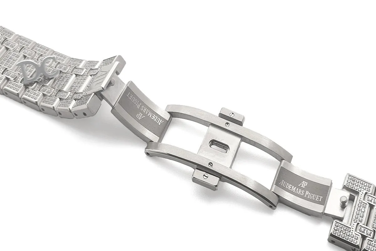 Royal Oak 41mm 15402 interamente pavé di diamanti in oro bianco su bracciale - immagine 8