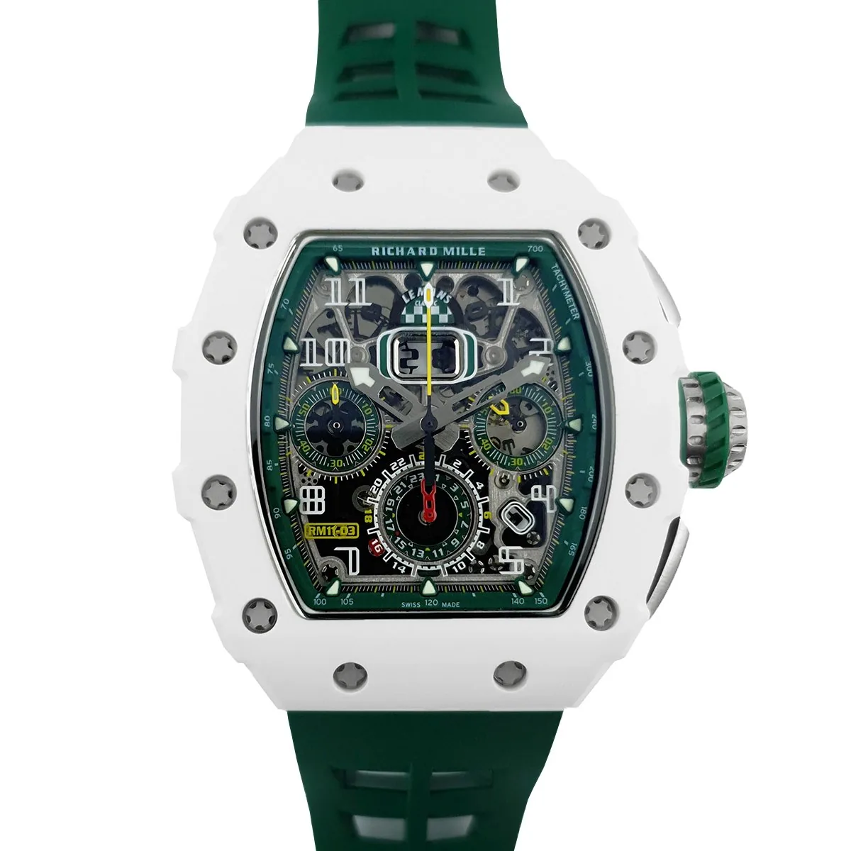 RM 011-02 Le Mans Classic Chronograph in Green on Green Rubber Strap