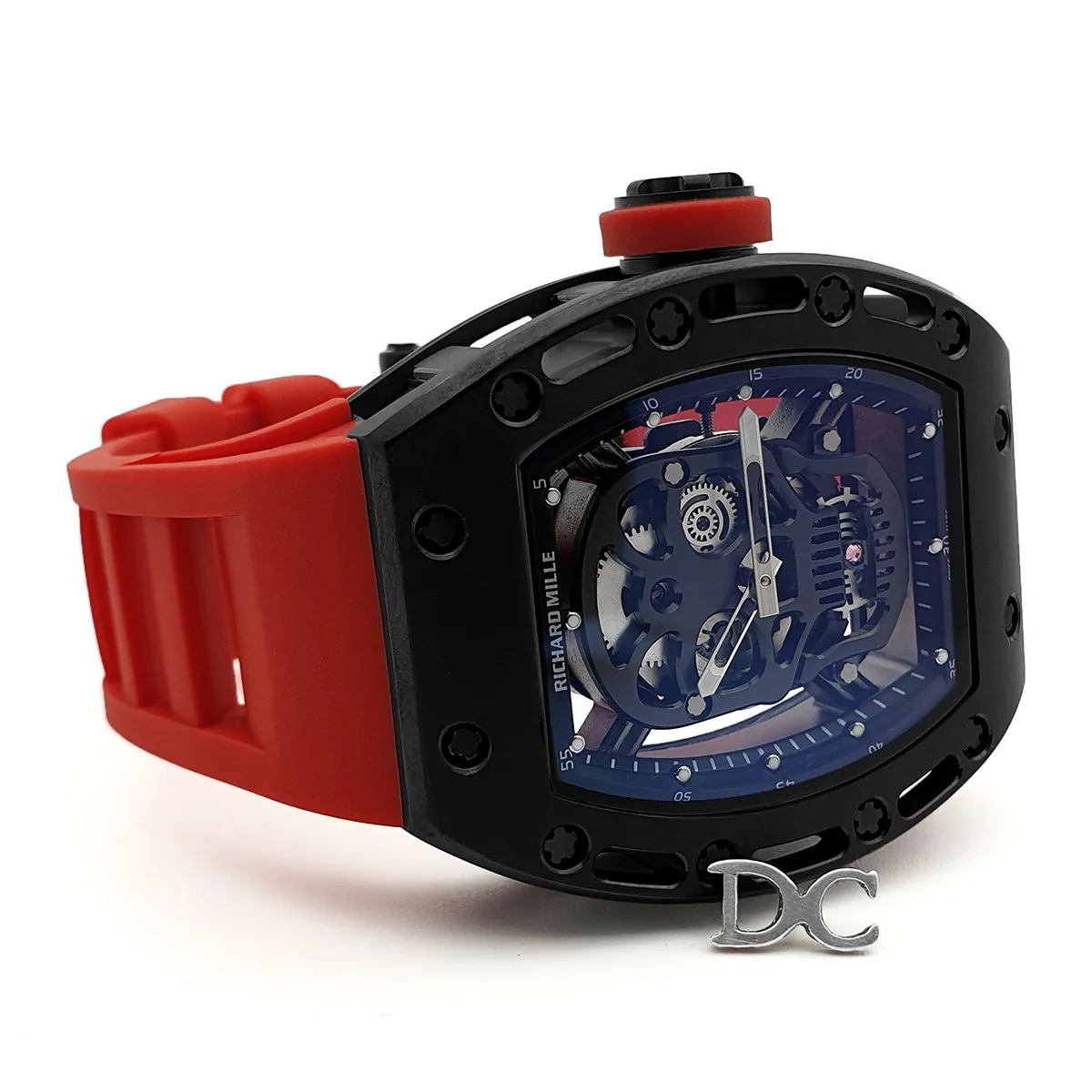 RM 052-01 Tourbillon Black Skull in PVD on Red Rubber Strap - Image 3