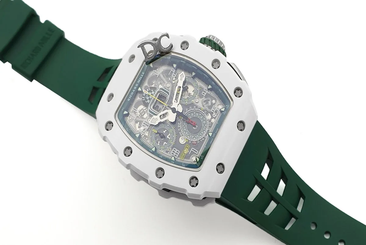 RM 011-02 Le Mans Classic Chronograph in Green on Green Rubber Strap - Image 2