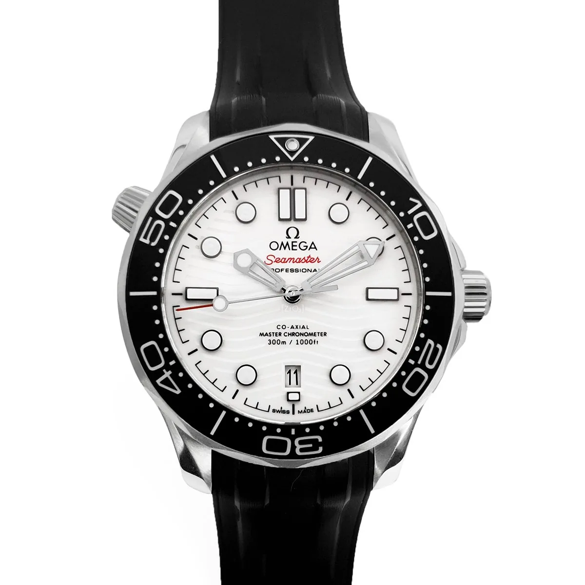 Seamaster Diver 300M Co-Axial Master Chronometer White Dial on Black Rubber Strap