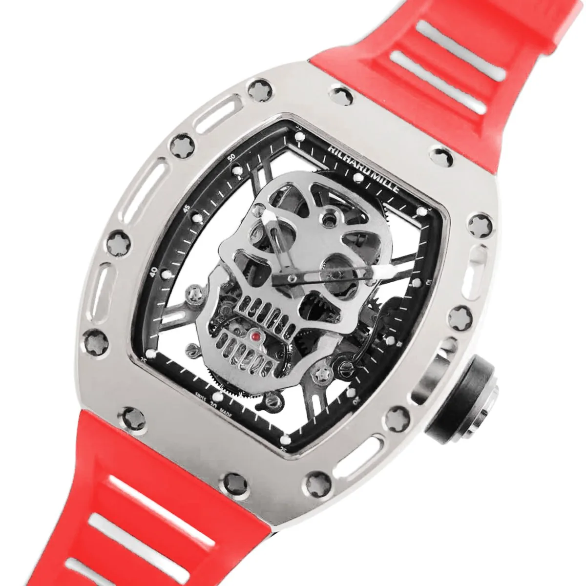 RM 052-01 Tourbillon Skull in Titanium on Red Rubber Strap - Image 3