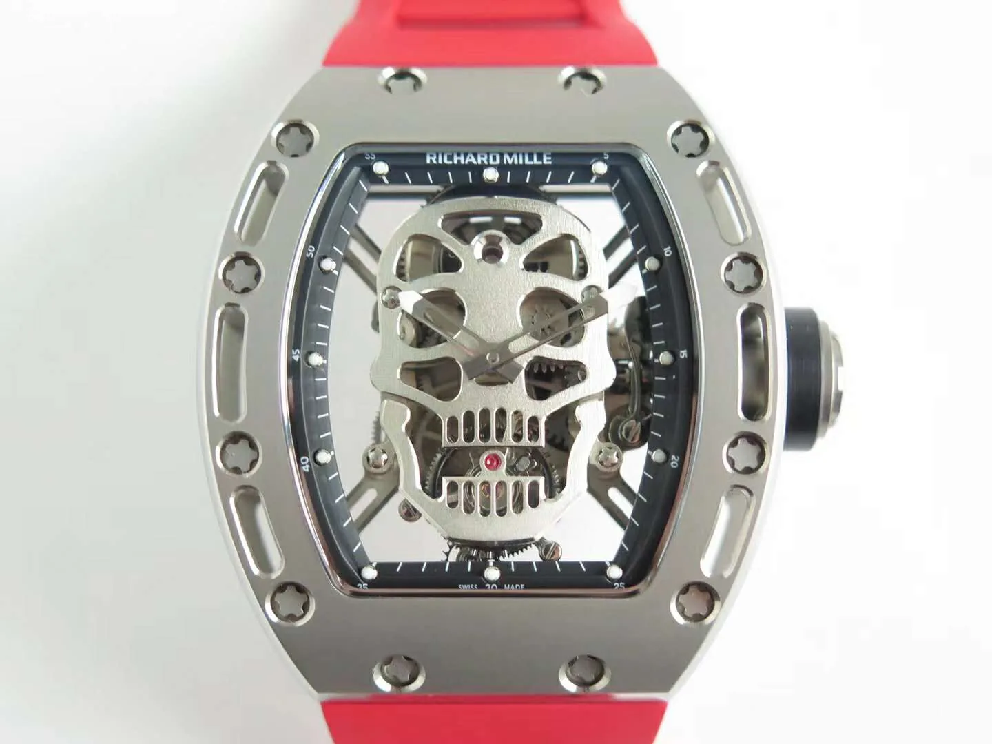 RM 052-01 Tourbillon Skull in Titanium on Red Rubber Strap - Image 4