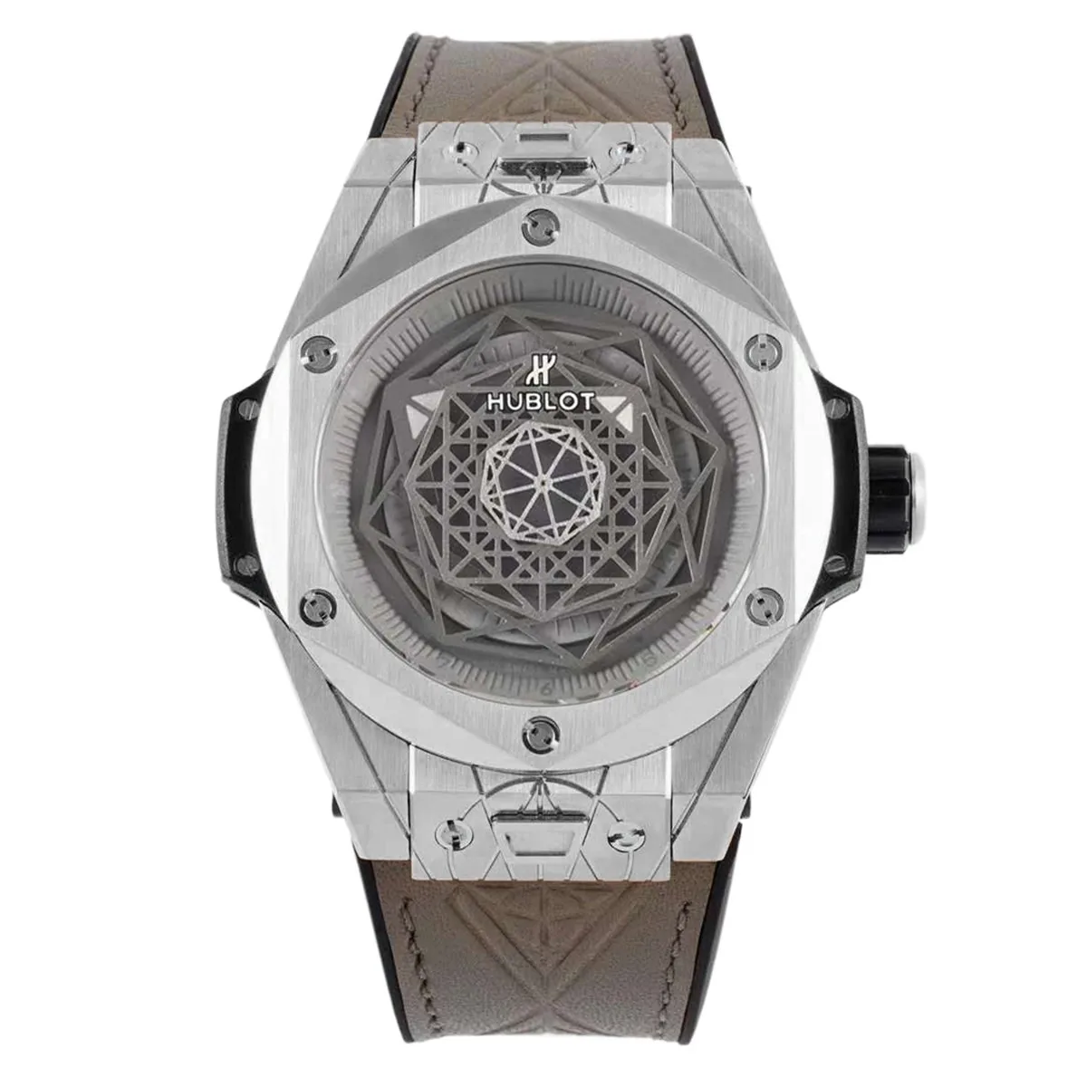 Big Bang Unico Sang Bleu in Steel on Brown Leather Strap