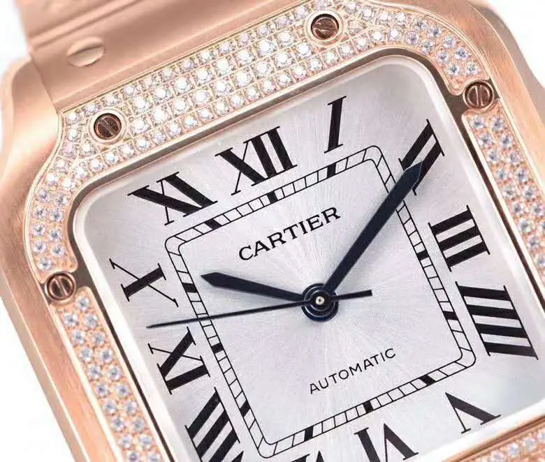 Santos de Cartier White Dial with Diamond Bezel in Rose Gold - Image 3