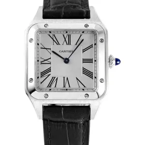 Santos-Dumont White Dial in Steel on Black Leather Strap
