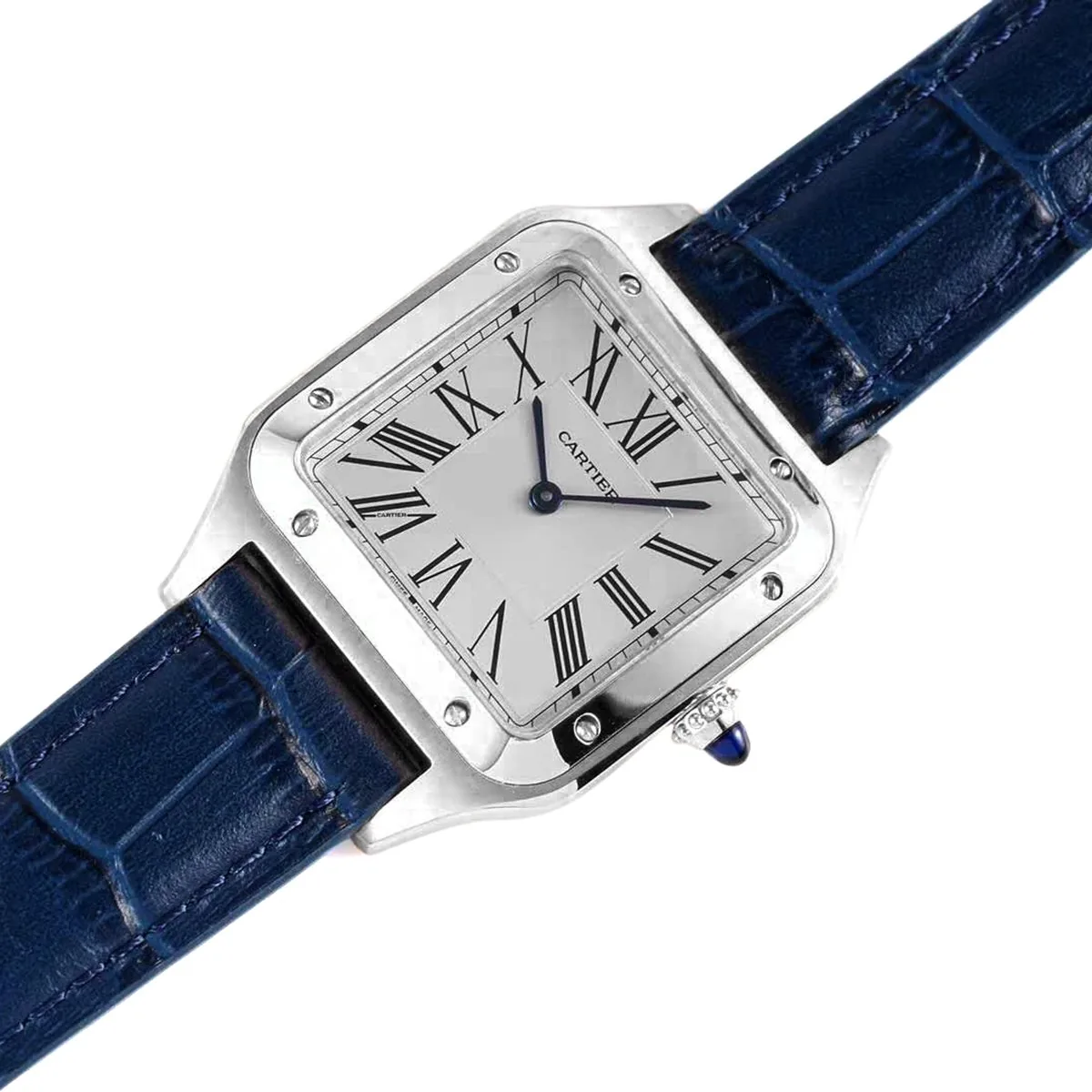 Santos-Dumont White Dial in Steel on Blue Leather Strap - Image 2