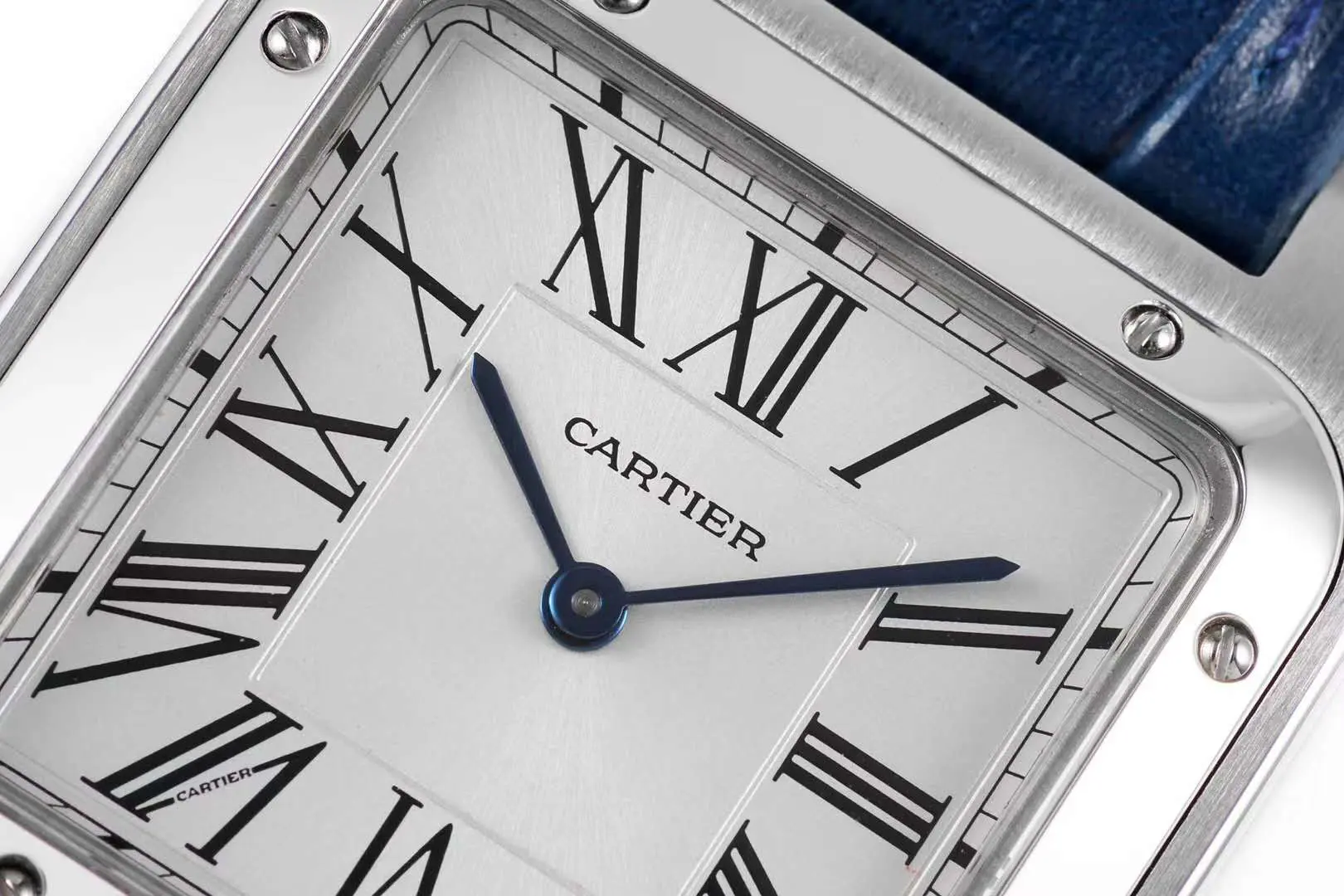 Santos-Dumont White Dial in Steel on Blue Leather Strap - Image 5