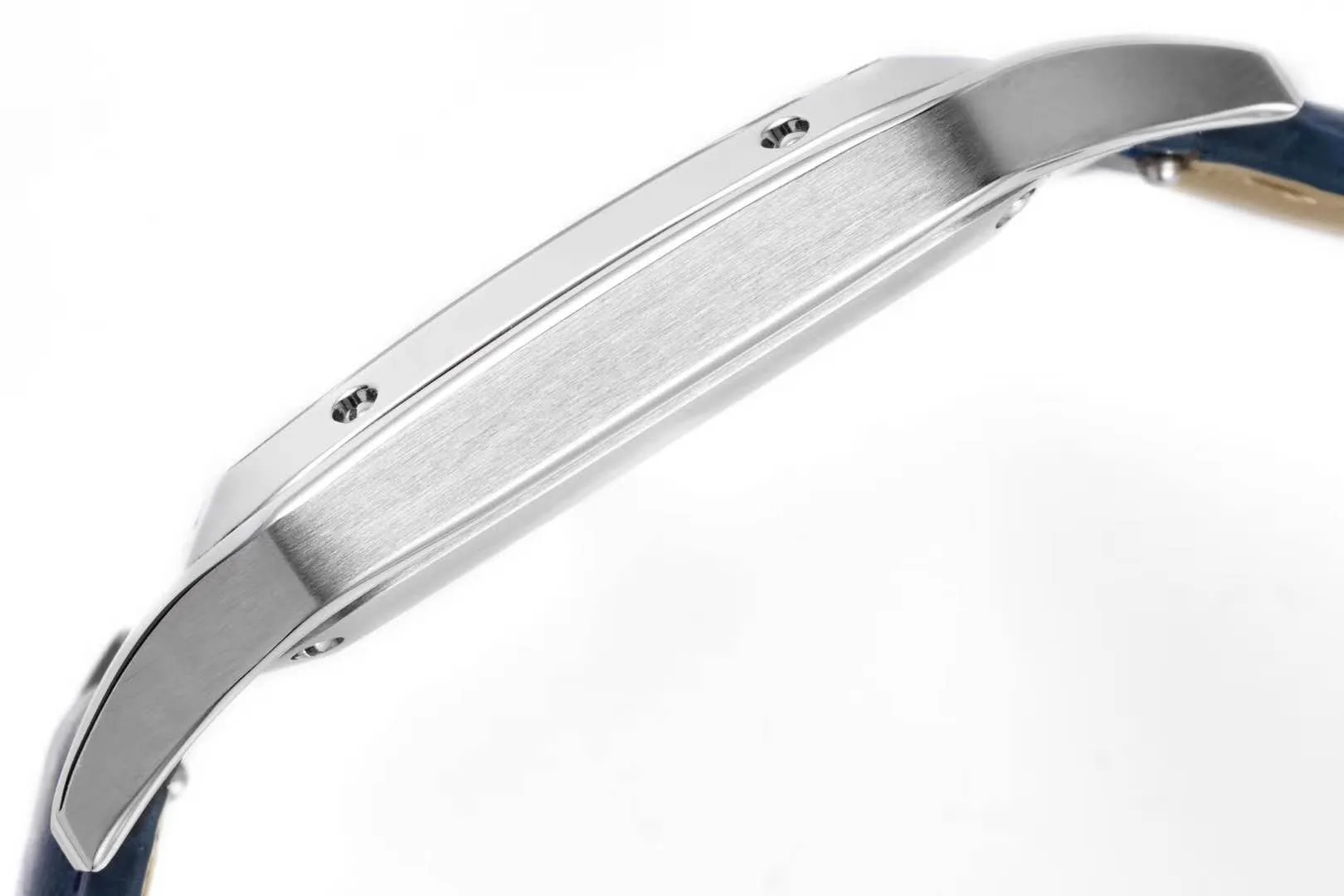 Santos-Dumont White Dial in Steel on Blue Leather Strap - Image 8