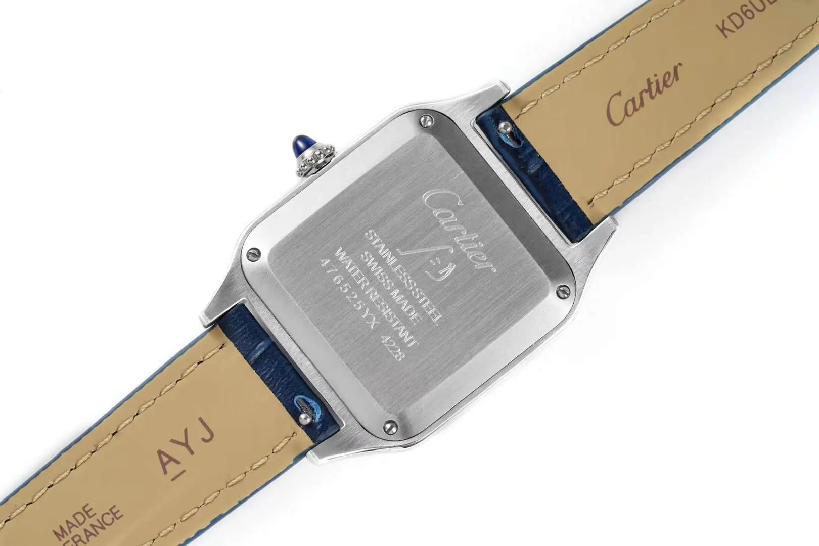 Santos-Dumont White Dial in Steel on Blue Leather Strap - Image 6