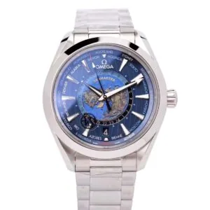 Seamaster Aqua Terra Worldtimer Master Chronometer quadrante blu su bracciale