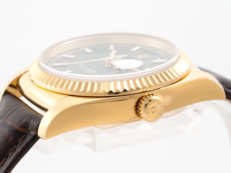 Day-Date 40 Black Dial in Yellow Gold on Leather Strap - Image 6