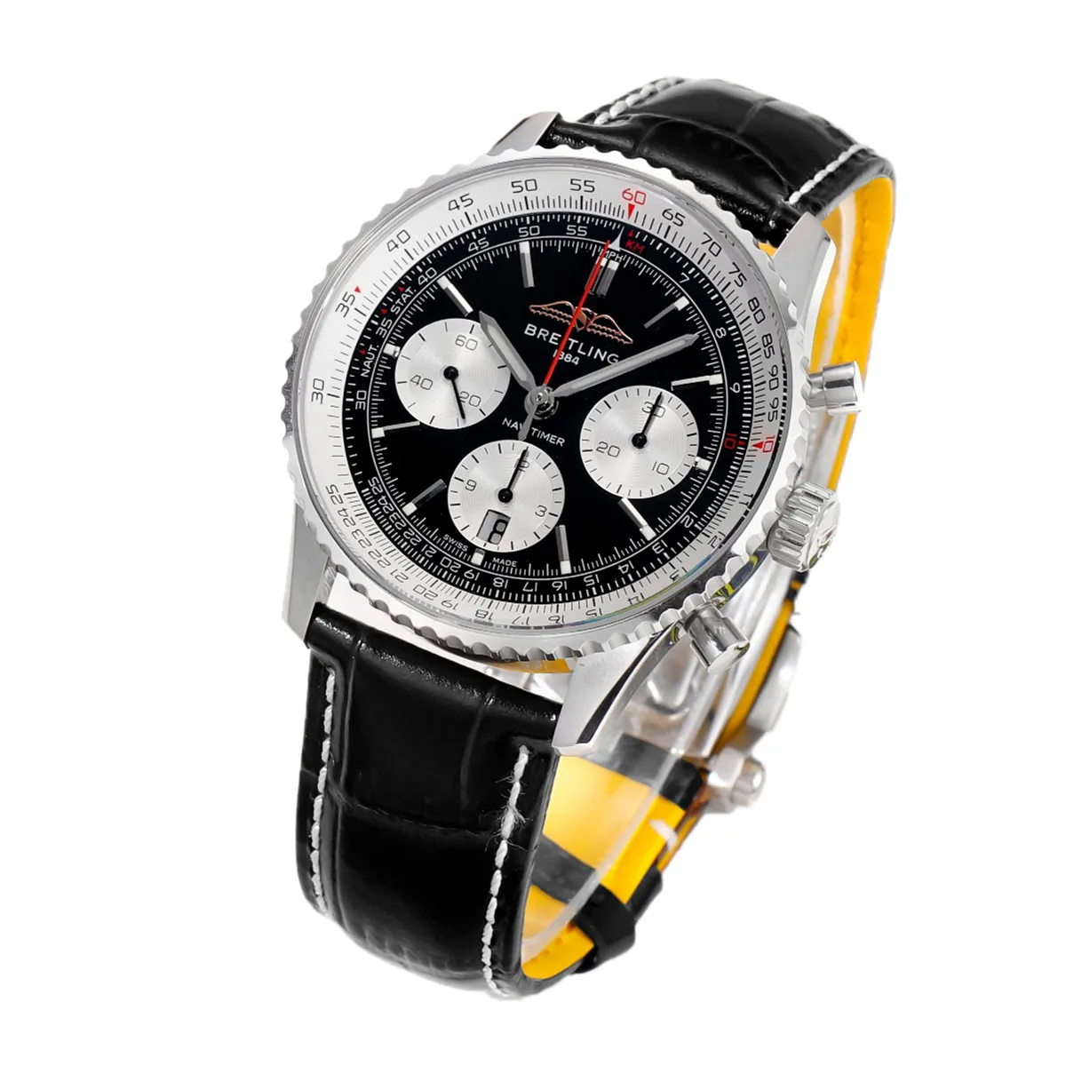 Navitimer B01 Chronograph 43 schwarzes Zifferblatt in Stahl am Lederarmband Ref. AB0138211B1P1 – Bild 2
