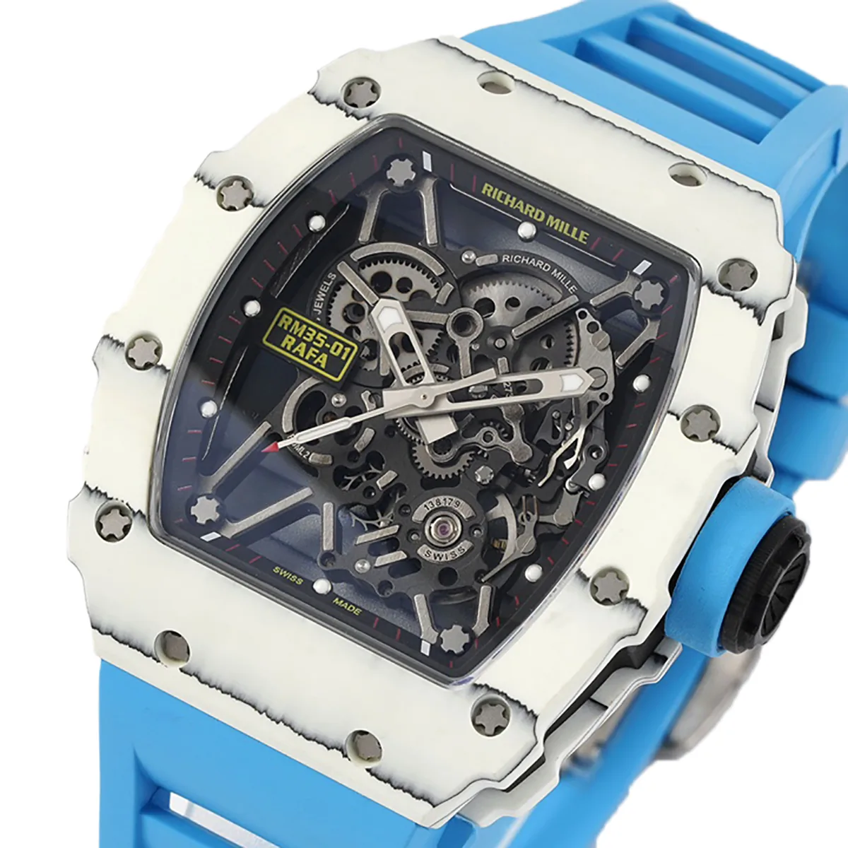 RM 035-01 Rafael Nadal White NTPT on Blue Rubber Strap (Sonic) - Image 2