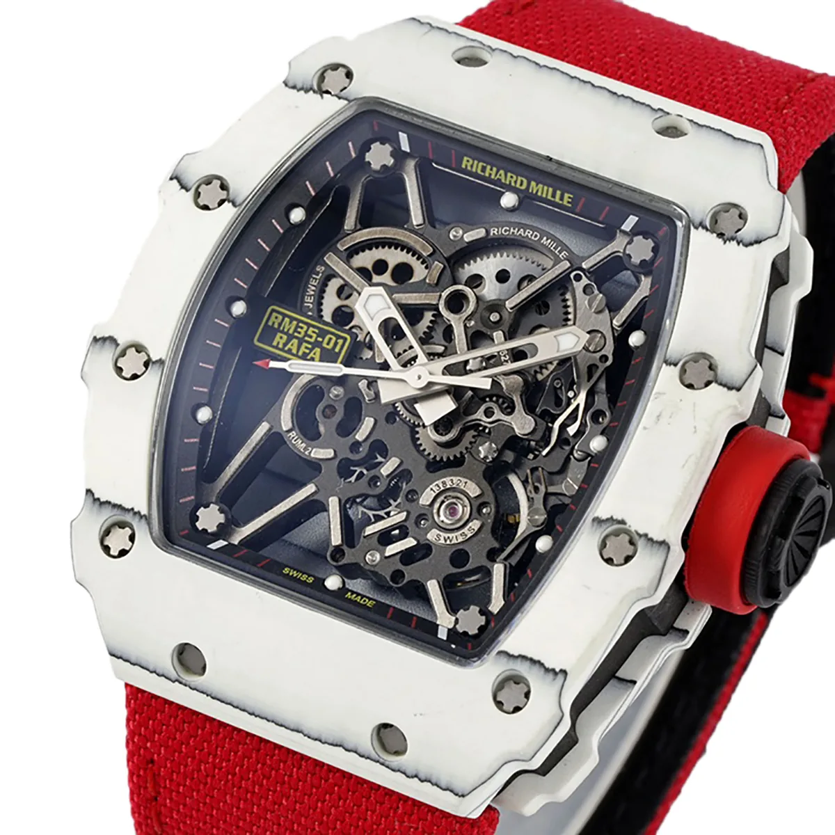 RM 035-01 Rafael Nadal White NTPT on Red Nylon Strap (Sonic) - Image 2