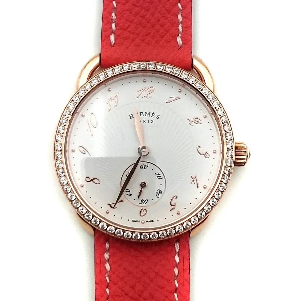 Arceau Petite Rose Gold with Diamond Bezel on Vermilion Epsom Leather Strap