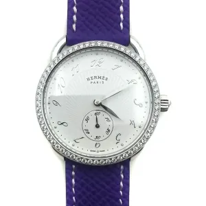 Arceau Petite Steel with Diamond Bezel on Purple Epsom Leather Strap
