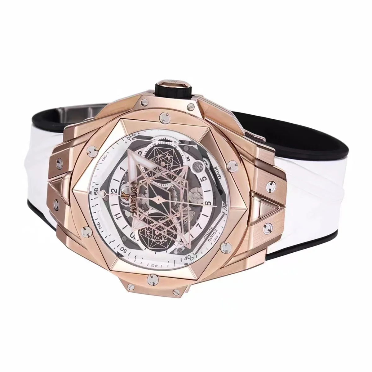Big Bang Sang Bleu II White Dial in Rose Gold