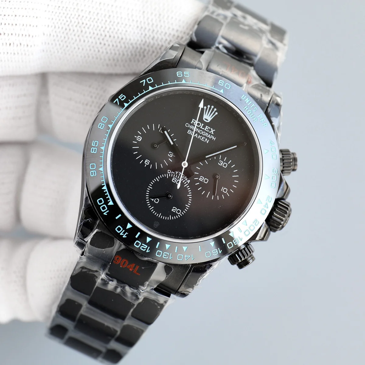 Blaken Daytona Matt Black with Blue Tachymeter