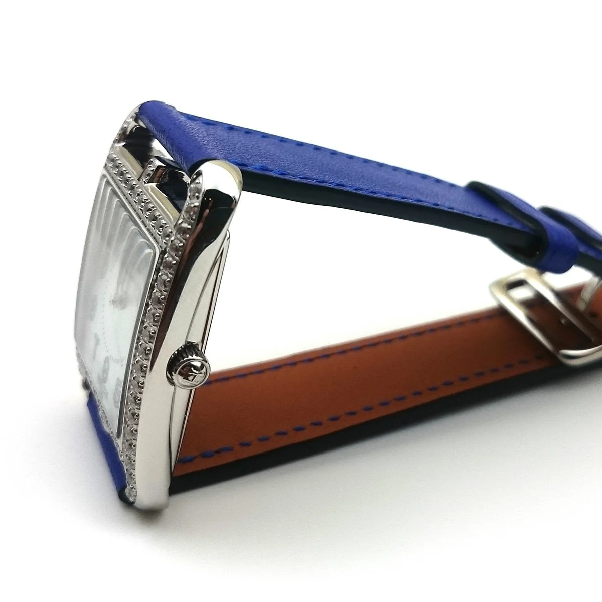 Cape Cod Steel with Diamond Bezel on Blue Fjord Leather Strap