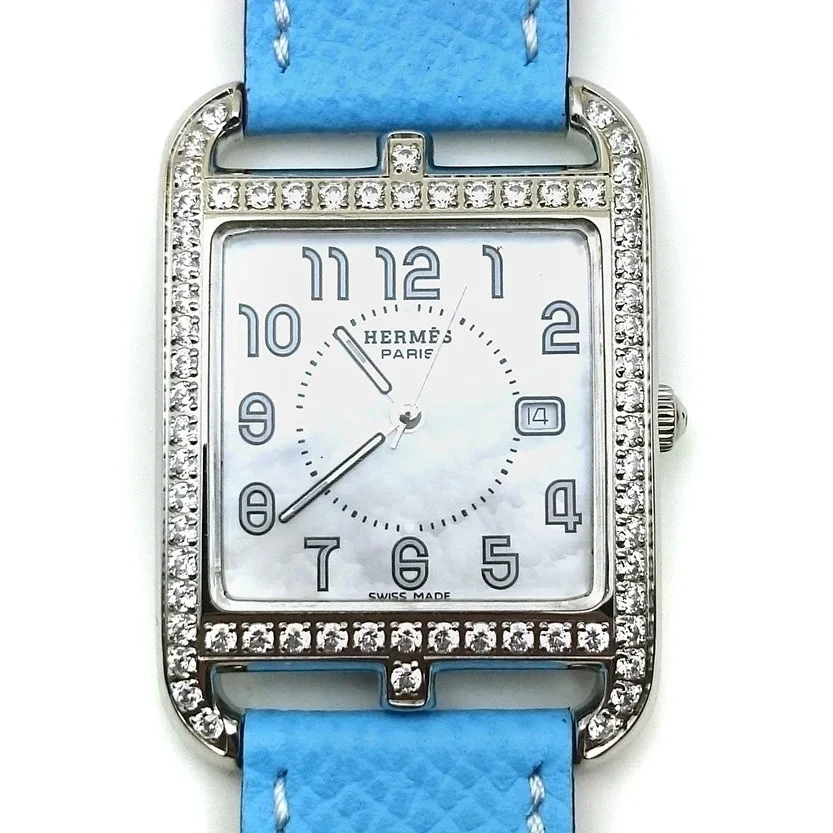Cape Cod Steel with Diamond Bezel on Light Blue Epsom Leather Strap