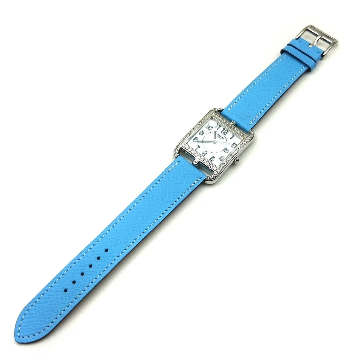 Cape Cod Steel with Diamond Bezel on Light Blue Epsom Leather Strap