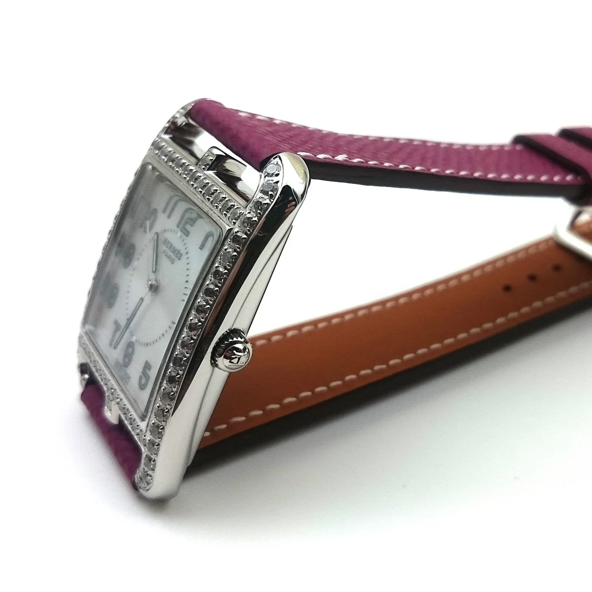 Cape Cod Steel with Diamond Bezel on Violet Epsom Leather Strap